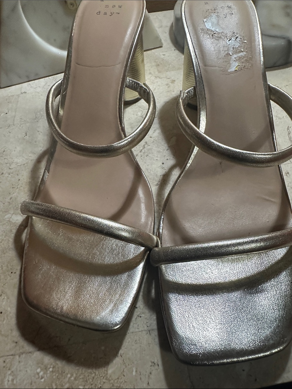 Metallic Gold Double-Strap Block Heel Sandals